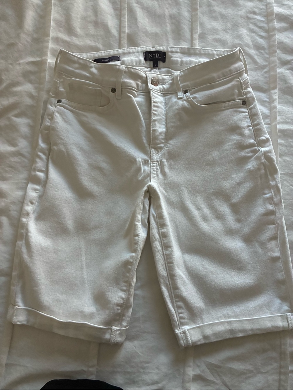 NYDJ Women’s Fitted White Denim Knee-Length Shorts